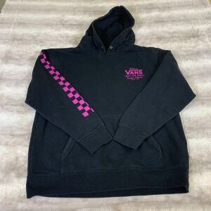Vans Off the Wall Custom Classics Men L Black Pullover Hoodie Pink Checker Sleev